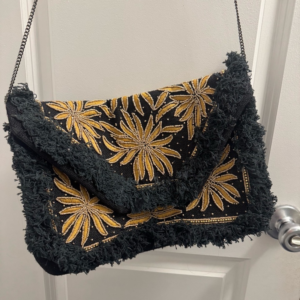 authentic Greek black and gold beaded clutch